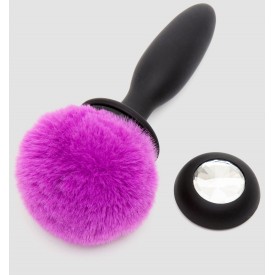 Черная анальная вибропробка Rechargeable Vibrating Bunny Tail Butt Plug Small